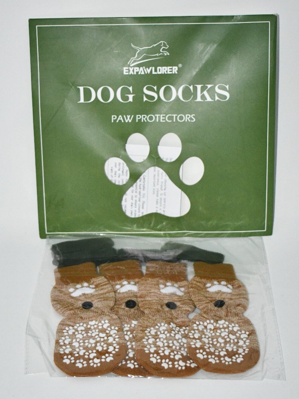 EXPAWLORER Anti Slip Dog Socks, Paw Protector Traction Boots, Khaki, Medium, NWT
